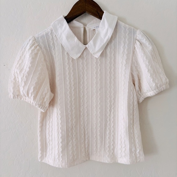 KIRIOUS LOS ANGELES Tops - Cream Knit Blouse with Peter Pan Collar